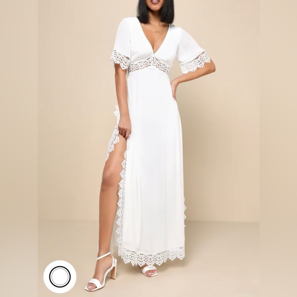 LULUS white lace short sleeve maxi dress